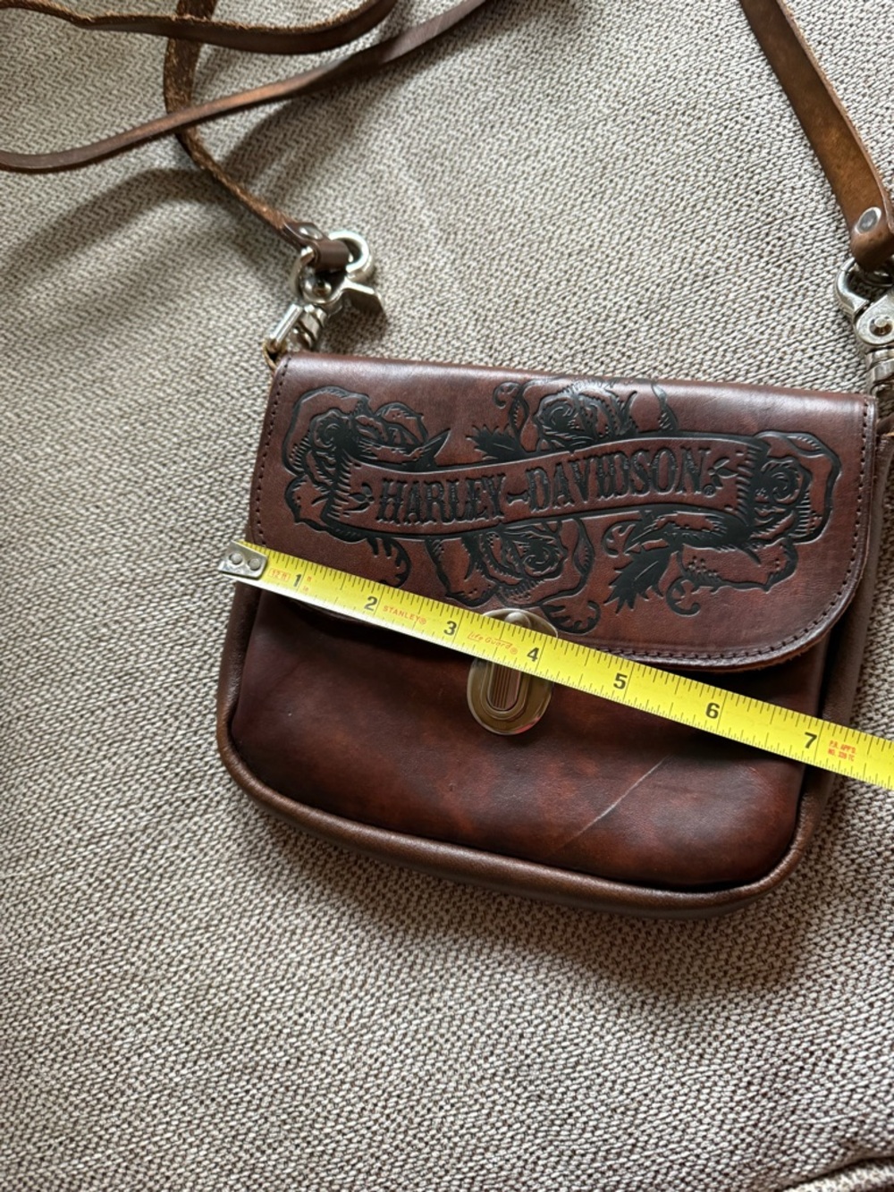 Harley‑Davidson Dark Brown Leather Embossed Crossbody - Picture 7 of 11